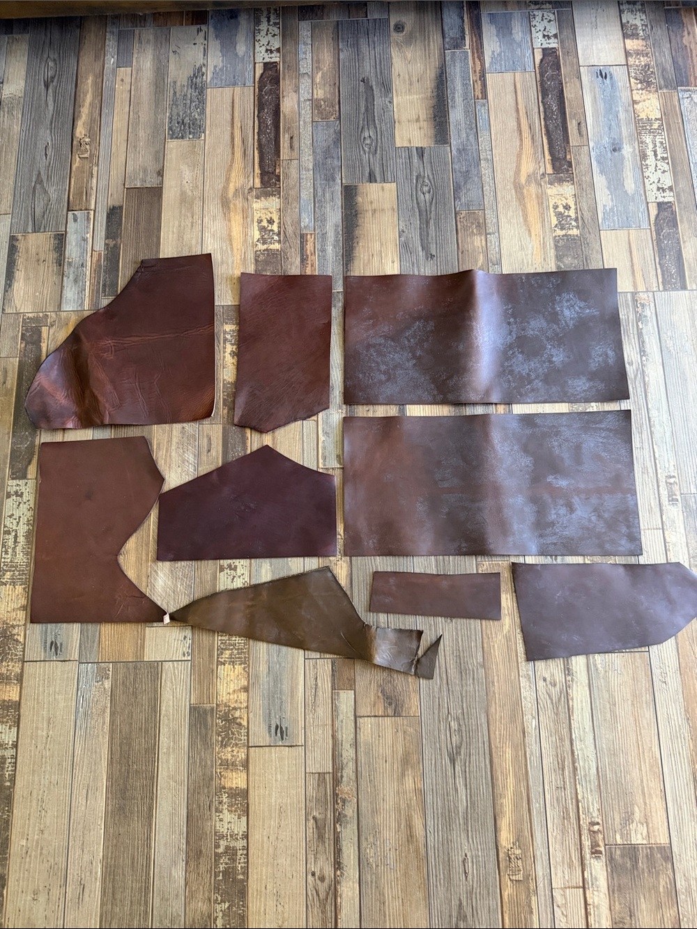 Assorted Brown Leather Cow Hide Pieces and Scraps